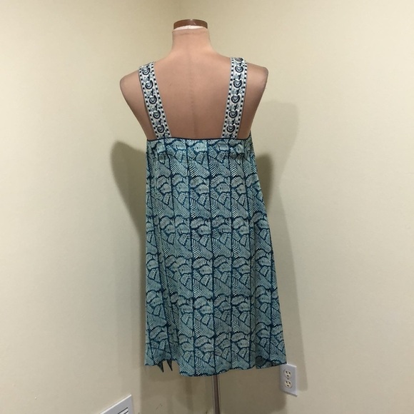 Anthropologie TINY Palms Mini Dress Size Small Teal Blue Cream Ikat - Picture 6 of 11